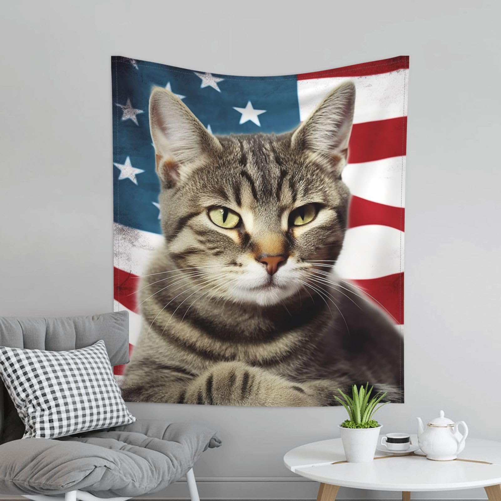 Amazon.com: HJTRW American Cat Usa Flag Tapestry Wall Hanging 60 x